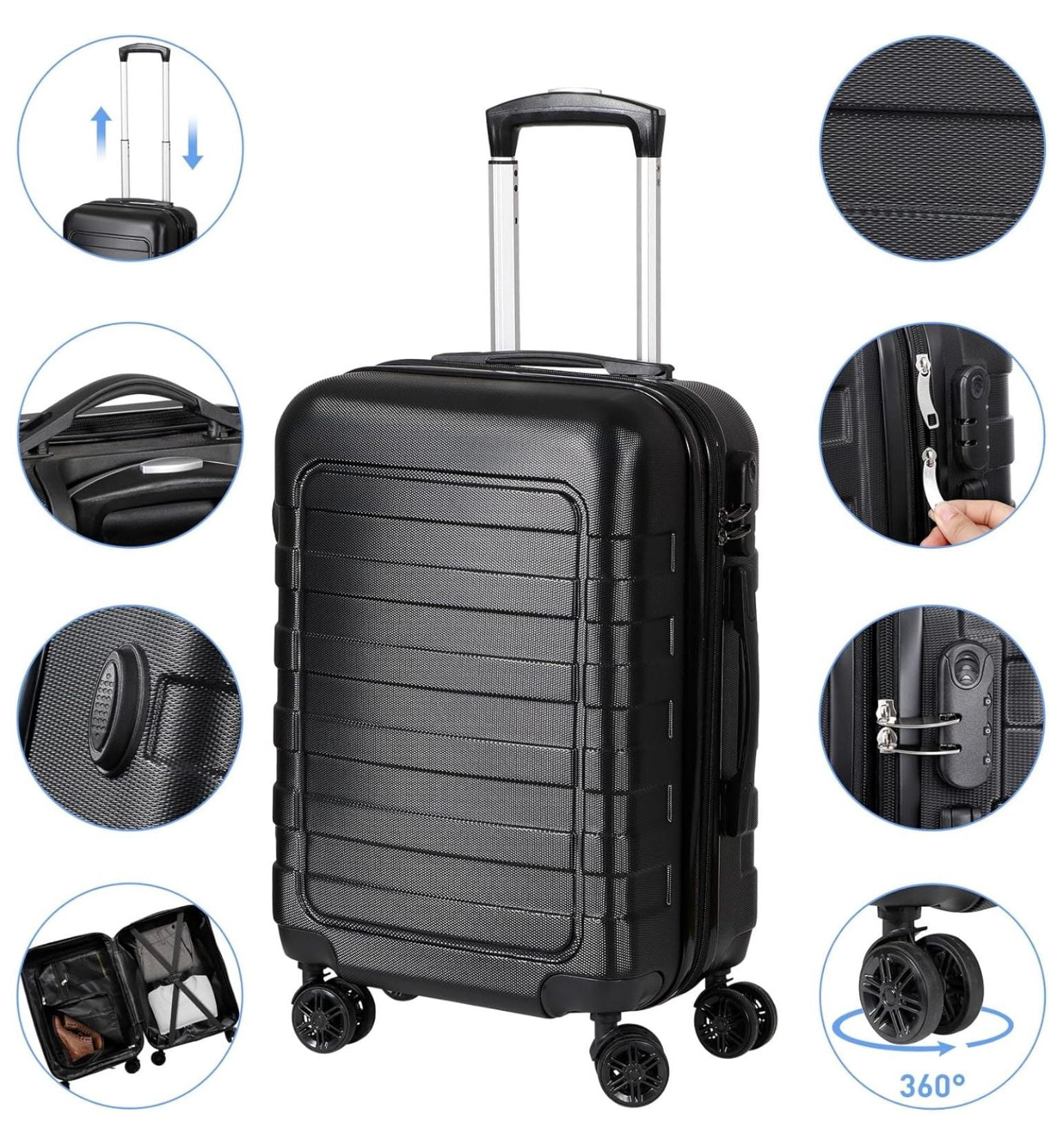 22 Inch Hardside Expandable Luggage ,Carry On Luggage With Spinner Wheels,Travel Suitcase Black