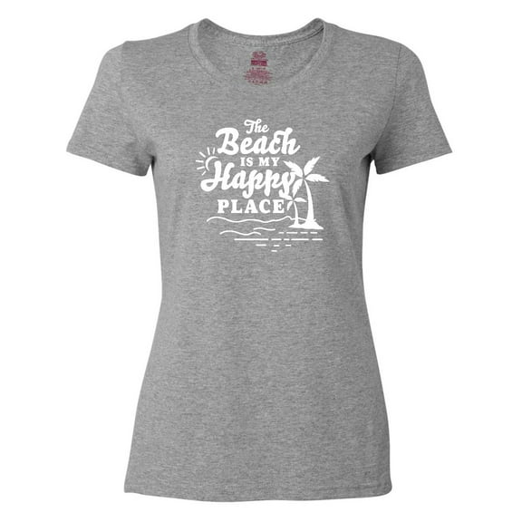 Inktastic The Beach is My Happy Place with Palm Trees Women's T-Shirt