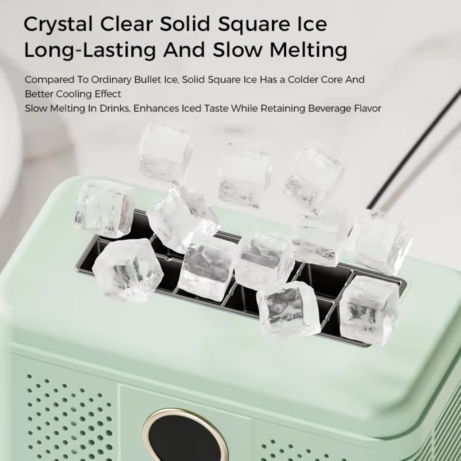 MUSICOZY Countertop Ice Maker Mini Portable,12 Solid Square Cubes in 15 Mins,Travel Ice Maker with Car Adapter,with Ice-Cubes Detachment Rack and Removable Top Cover,for Home Parties Camping Travel