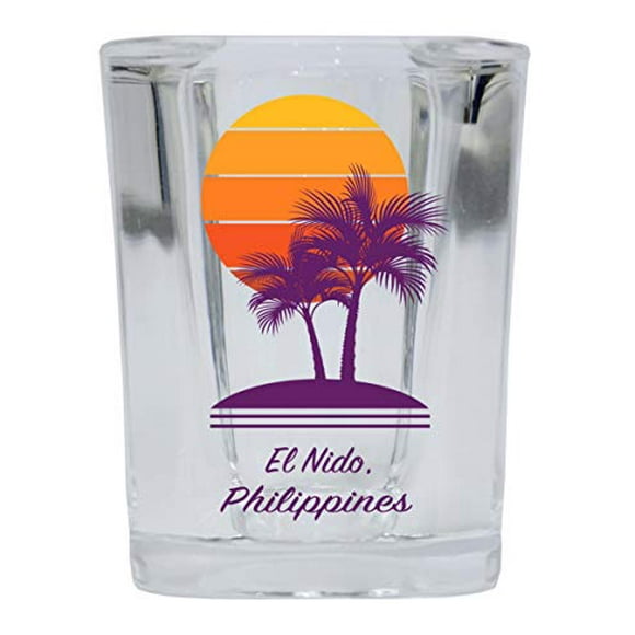 El Nido Souvenir des Philippines Verre à Shooter Carré de 2 Onces Motif Palmier
