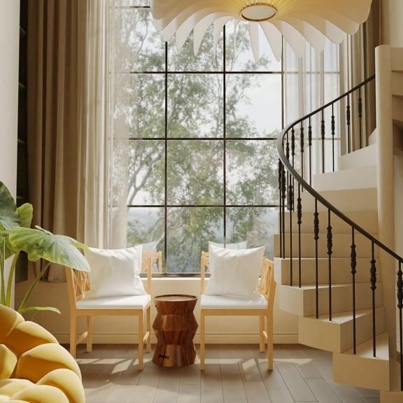 Youmumeub Modern Coastal Dining Chairs Set of 2 with Woven Rattan Back, Solid Wood Accent Chairs with Fabric Seat for Quiet Luxury Dining Room, Natural & White