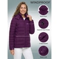 thumbnail image 2 of Wantdo Women's Puffy Coat Lightweight Recycled Fleece Jacket Puffer Jacket with Hood Dark Purple 2XL, 2 of 7