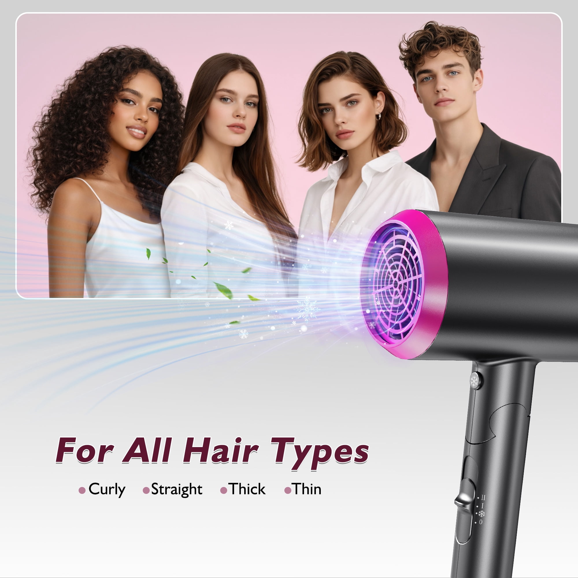 VIIWII 2000W Ionic Hair Dryer, Foldable Travel Blow Dryer with Diffuser & Concentrator, Fast Drying, Lightweight, Low Noise for All Hair Types