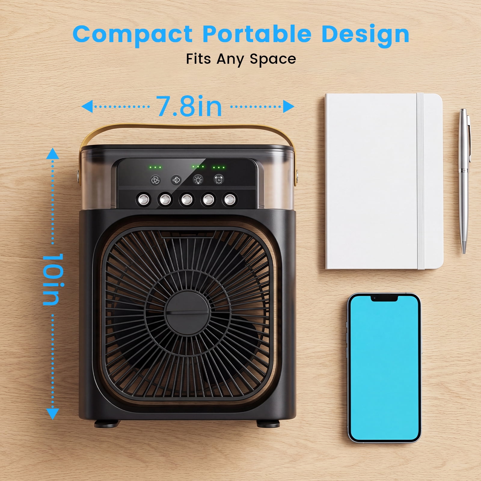 HEEYCEM 10 Inch Ice Mist Desktop Fan, Humidifying Cooling Fan Compatible with Essential Oil, Mosquito Repellent Liquid and Ice Cubes, 3 Speed Adjustable, 180° Adjustable Angle, Detachable Easy Clean