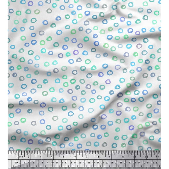 Soimoi White Cotton Jersey Fabric Circle Geometric Print Sewing Fabric Yard 58 Inch Wide