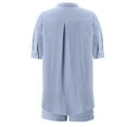 thumbnail image 4 of UVEASISHA 2 Piece Linen Set for Women Short Sleeve Button Down Shirts and Shorts Set Summer Casual Travel Outfits Light Blue L, 4 of 5