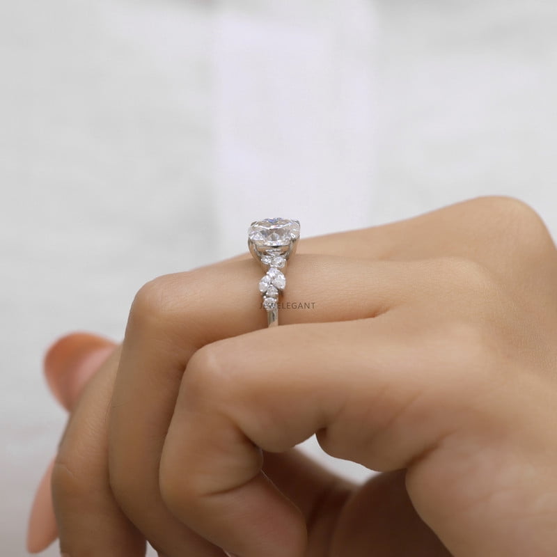 Jewelegant 2.08 Carat Cushion Cut Moissanite Engagement Ring, Nature Inspired Wedding Ring for Women