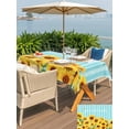 thumbnail image 5 of Outdoor Tablecloth with Umbrella Hole for Patio/Picnic/Party/Camping, Sunflower Waterproof Table Cloth Rectangle Table Cover Washable, Yellow Summer Botanical Blue Striped Farmhouse (60"x 102"), 5 of 8
