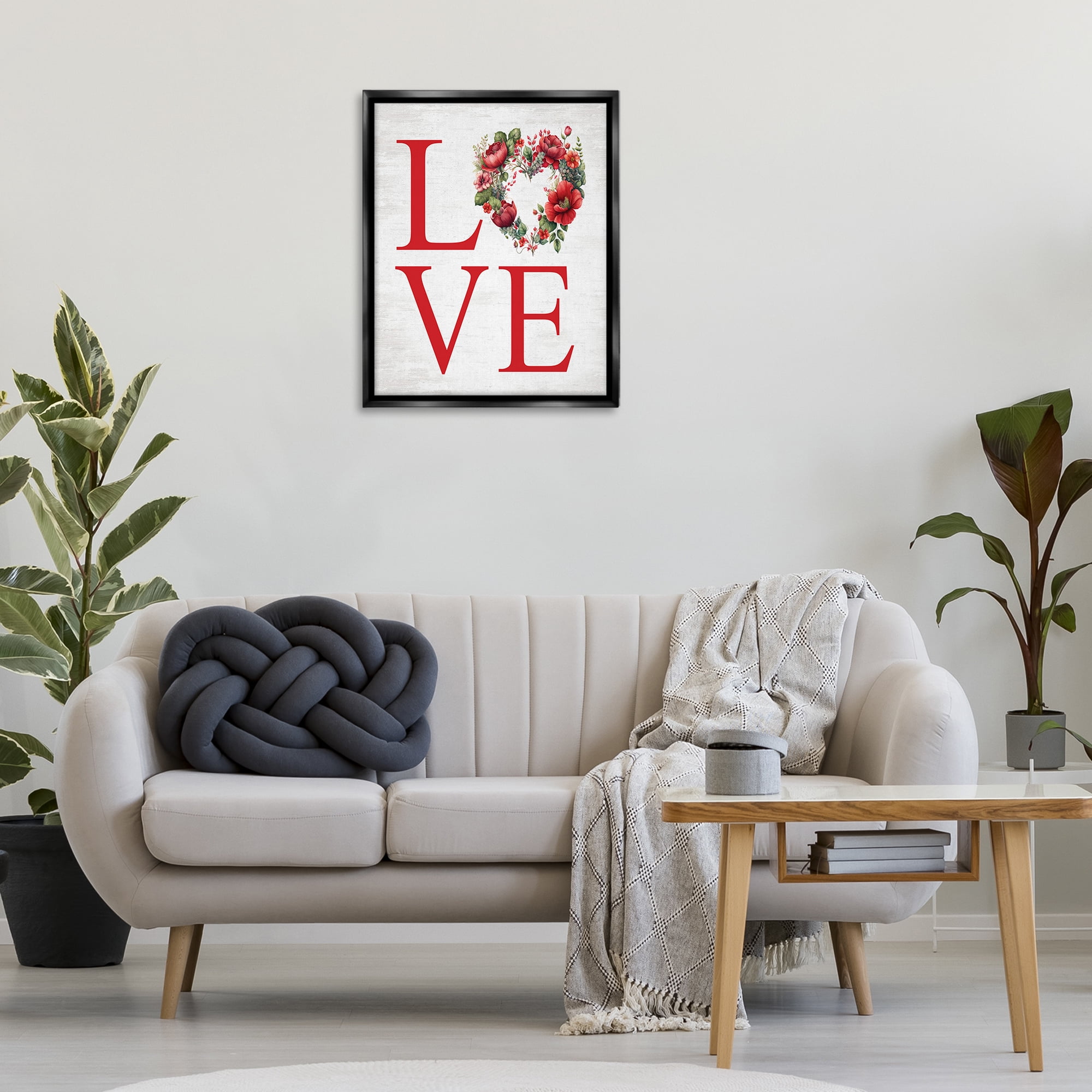 Stupell Industries Love with Heart Wreath Botanical & Floral Painting Black Floater Framed Canvas Art Print Wall Art, 25 x 31