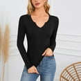 thumbnail image 2 of GigrtiJin Women's V-Neck Short Tops Long Sleeved Casual Fashion Blouses Fall Slim Solid Color Comfy Shirts, 2 of 8