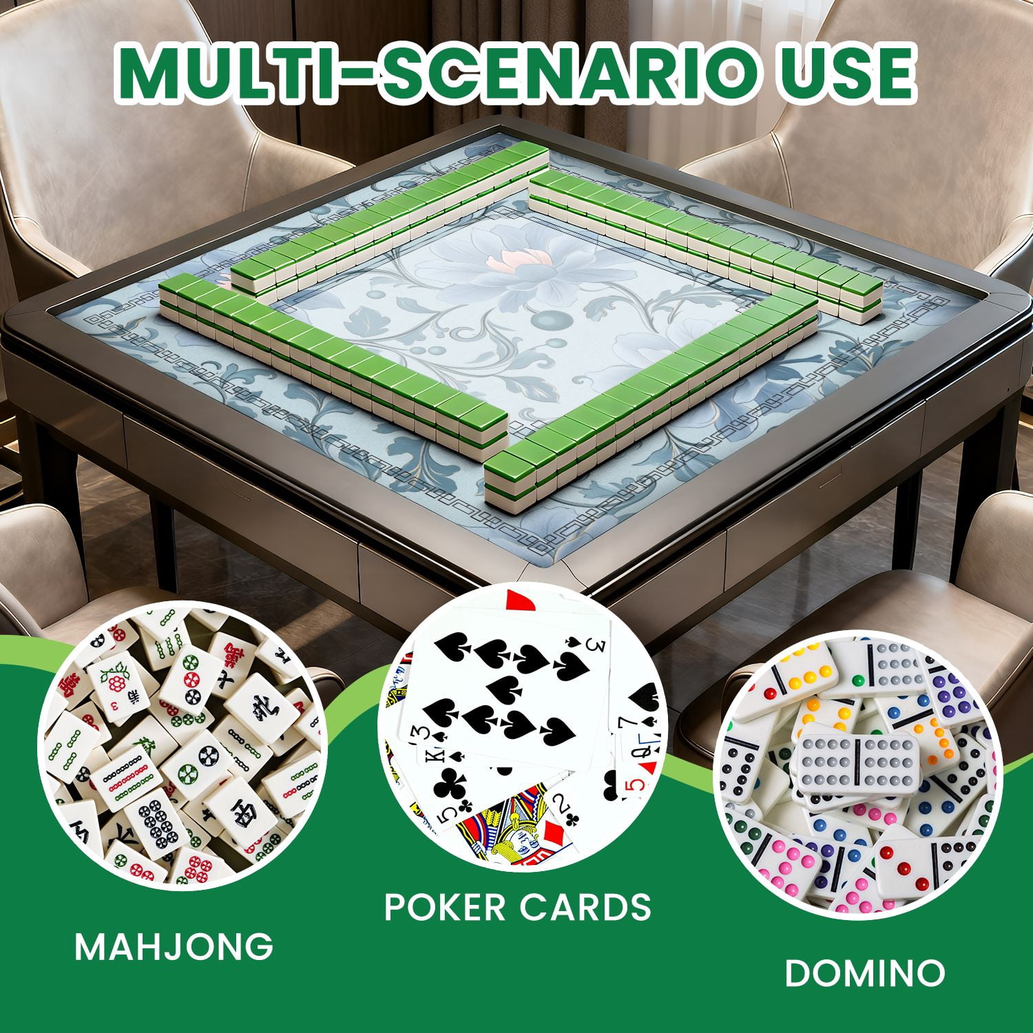 Mahjong Mat 31.5" x 31.5" Floral Flower seamless Flourish ornamental garden Non-Slip Noise Reduction American Mahjong Tiles Table Cover for Dominoes Poker Card Board Games Gift