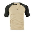 thumbnail image 2 of APEXFWDT Mens Raglan Sleeve Henley Shirts Short Sleeve Casual Button T-Shirts Summer Vintage Basic Tee Shirts,M,Khaki, 2 of 7
