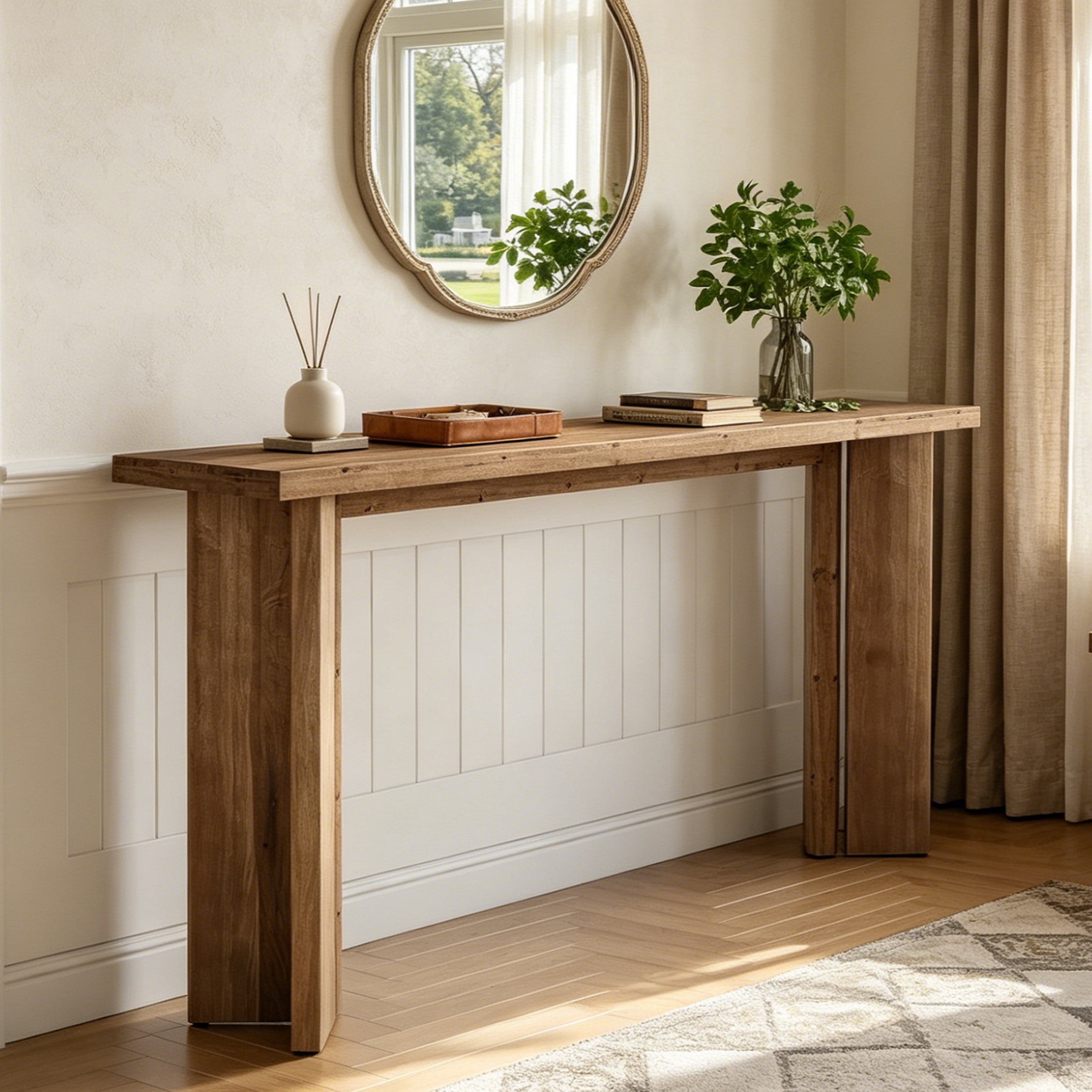 Fnova 70.9" Solid Wood Console Table, Farmhouse Extra Long Narrow Entryway Table, Slim Modern Sofa Table for Living Room, Hallway, Foyer