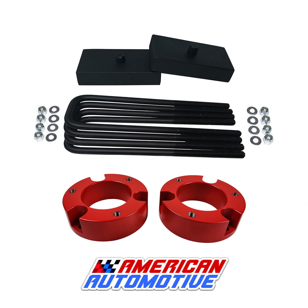 Silver Fits 2005-2020 Toyota Tacoma 2 Inch Front Strut Spacers and 1 Inch Rear Lift Blocks with Extended U-Bolts Lift Kit Liftcraft