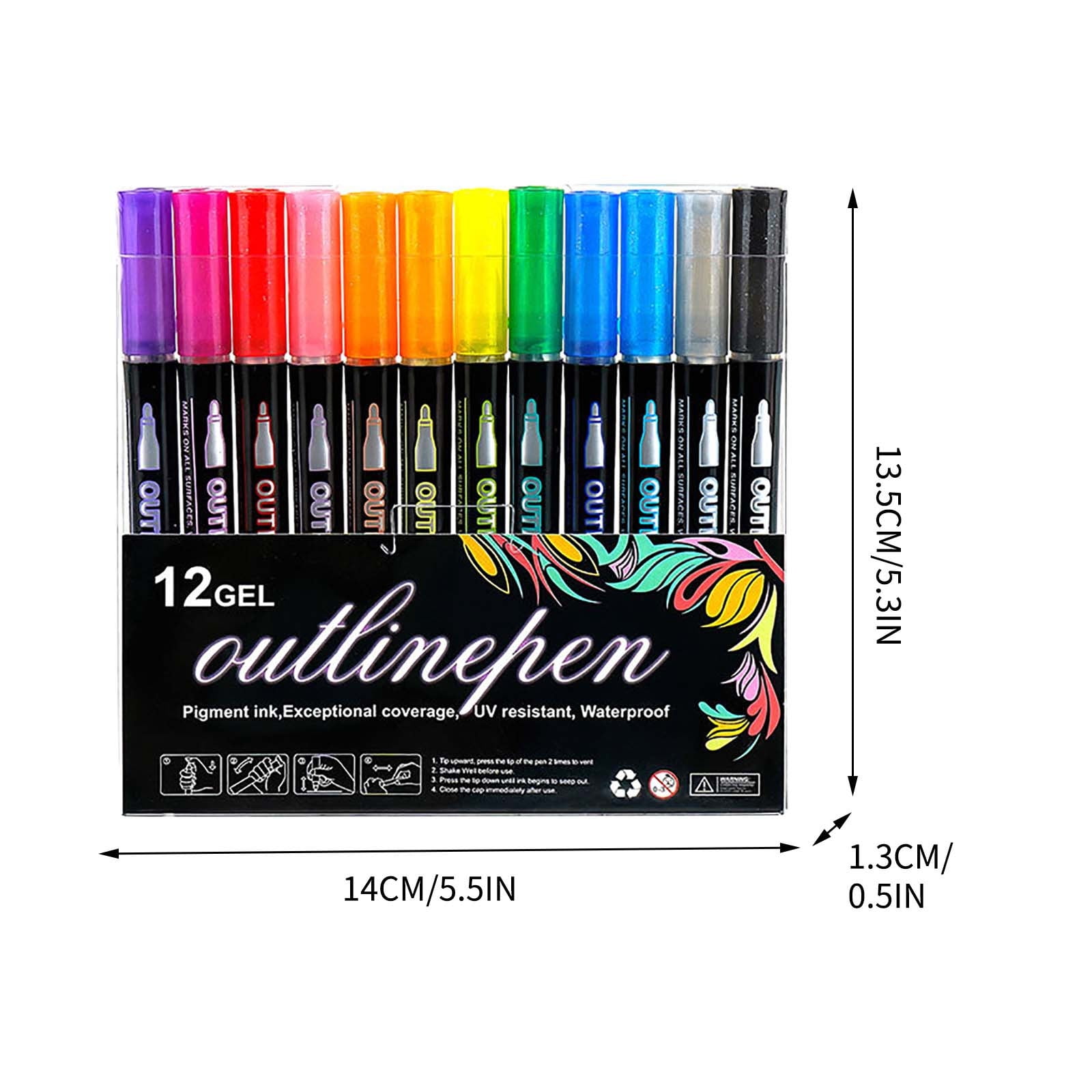 EDHITNR Double Line Outline Markers Metallic Glitter Pens for Guest Book Painting, 8ml Water Based Ink Highlighting Markers for DIY Crafts Metal Marker Pens for Glass Ceramic Wood Stone Surfaces