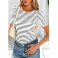 thumbnail image 5 of PRETTYGARDEN Women's Summer Puff Sleeve Tops Casual Ribbed Knit Crop Top Color Block Trendy Crewneck Striped Shirts, 5 of 10