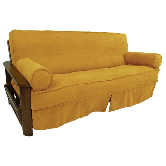 Solid Microsuede Double Corded 8 to 9-inch Full Futon Slipcover Set with Two 20 by 8-inch Bolster Pillows (Set of 3)
