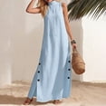 thumbnail image 6 of Dvprdro Mandarin Collar Sleeveless Button Front Side Slit Maxi Dress for Women Loose Fit A Line Summer Daily Solid, 6 of 8