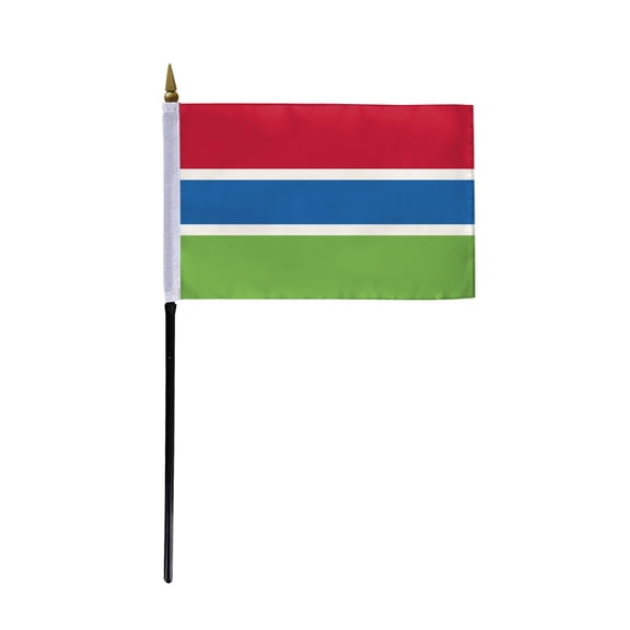 AGAS Gambia Flag 4x6 inch - 11" Plastic Pole 100% Polyester Stitched Edges Gambian National Mini Flag on a Stick