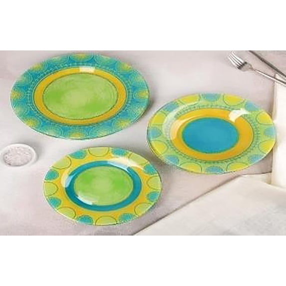 Stylish Round Durable Classic Kitchen Dinnerware Serving Platter Set for Indoor Outdoor Use - 18-pc Table Set, Propriano Turquoise