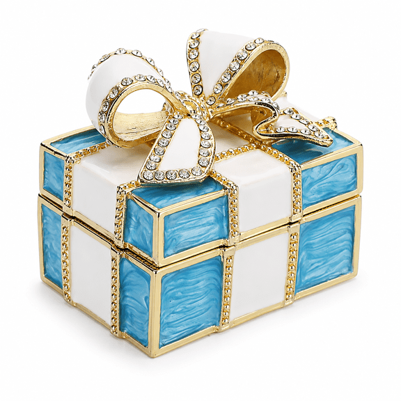 ABPETE Mini Trinket Box, Bow-knot Gift Box Style Keepsake Box Vintage Metal Enameled Hinged Decorative Box Ring Earrings Jewelry Organizer Gift Box for Women Girls, Blue