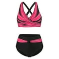 thumbnail image 4 of Bikini Set for Women Color Block High Waisted Bikini Push Up Bralette Top with Ruched Brief Cross Back Two Piece Hot Pink L, 4 of 4