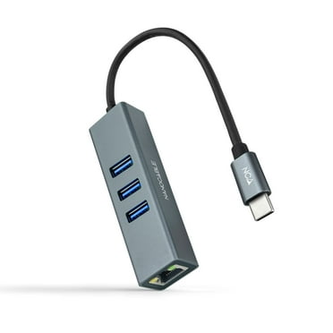 NANOCABLE 10.03.0408 - USB-C to Gigabit Ethernet   3XUSB 3.0 Converter, Aluminium, Grey, 15 cm