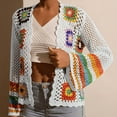 thumbnail image 4 of ZOELNIC Women's Floral Crochet Cardigan Hollow Out Open Front Long Sleeve Cardigan Sweater, 2XL, 4 of 7
