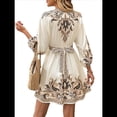 thumbnail image 2 of Vestido Mini Informal con Cuello en V, Estampado Floral, Mangas Farol y Botones para Mujer. Albaricoque M, 2 of 7