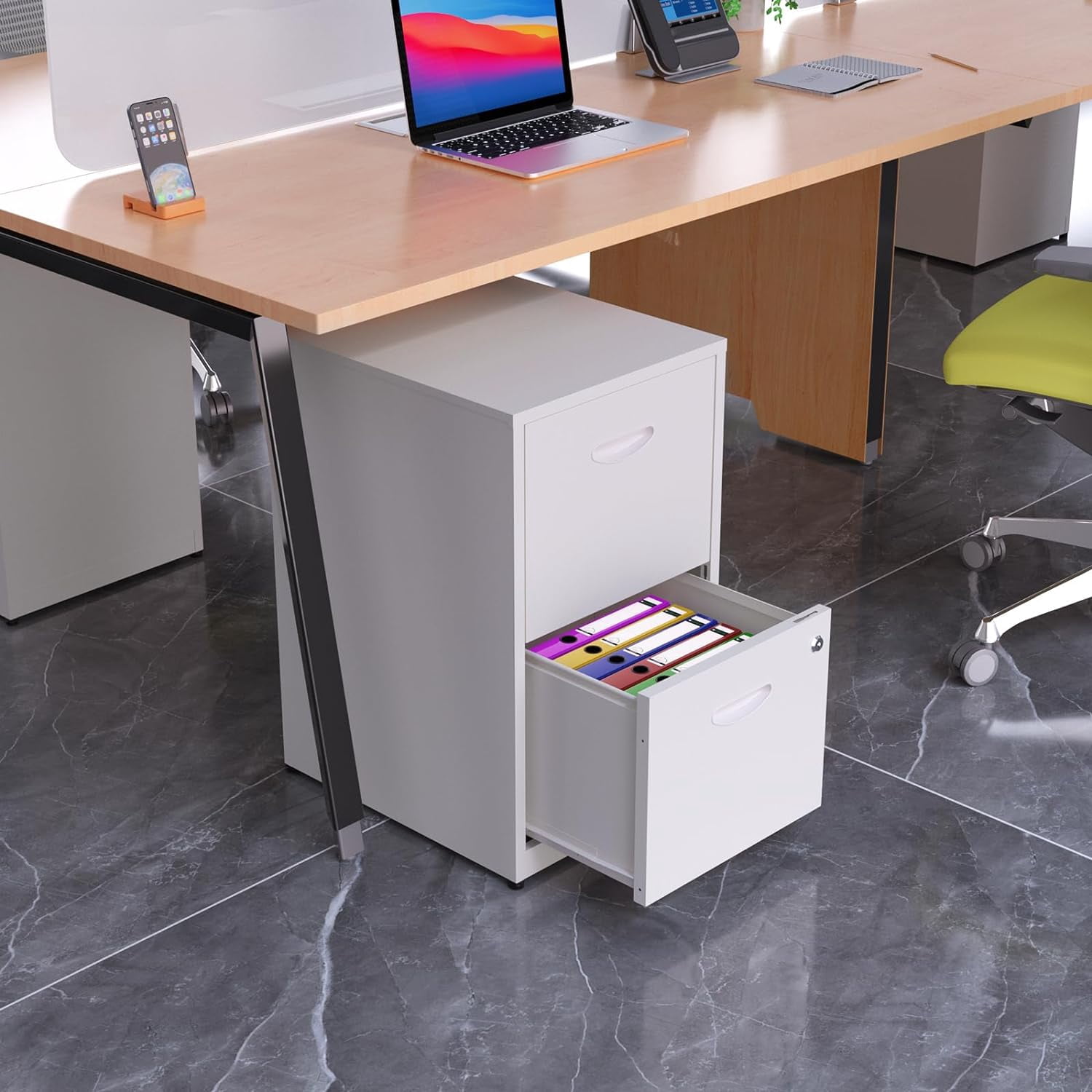 2 Drawer File Cabinet with Lock,White Small Filing Cabinet for Home Office, Metal Vertical File Under Desk Cabinet for A4/Letter,Assembly Required