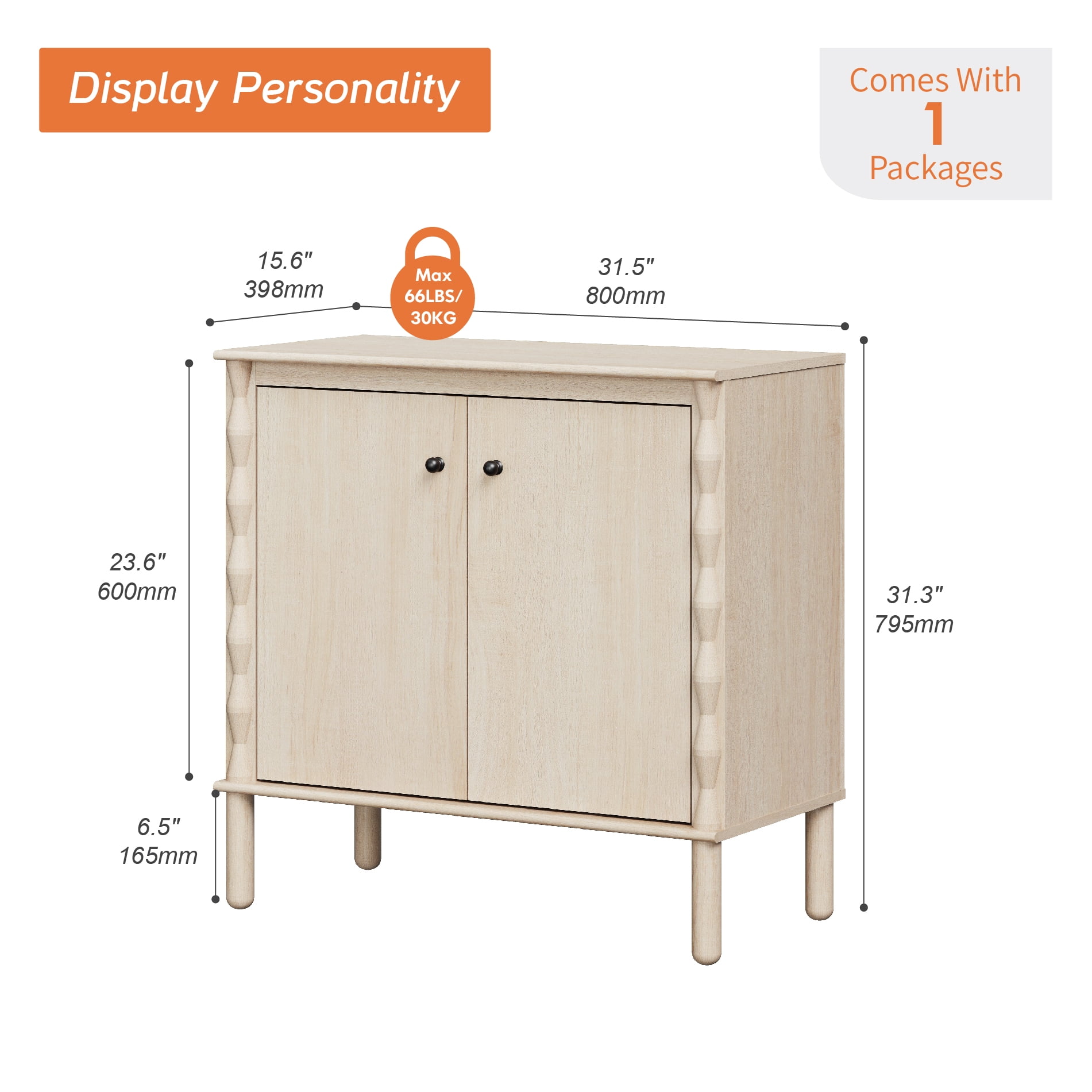 WAMPAT Sideboard with Adjustable Shelf & Soft-Close 2 Doors for Dining Room,Natural