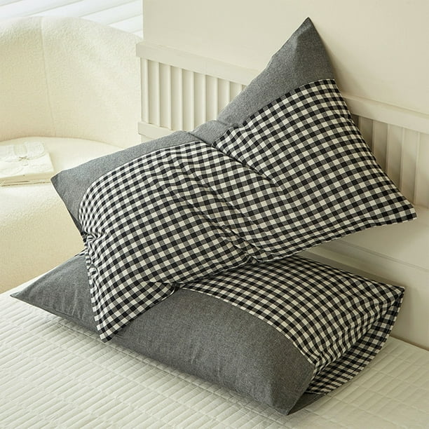 Almohadas, ropa de cama, fundas de almohada a cuadros, fundas de almohada de cuadros vichy, fundas de almohada de tamaño estándar, fundas de almohada suaves y transpirables, juego de 2 fundas de almoh