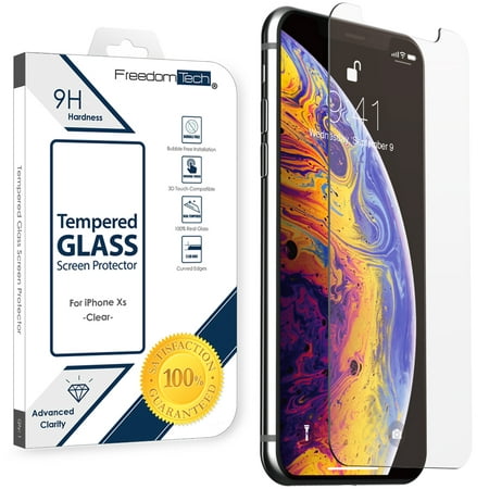 For Apple iPhone XS Screen Protector Tempered Glass, FREEDOMTECH Premium Real Tempered Glass Screen Protector For Apple iPhone XS (5.8