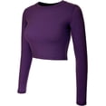thumbnail image 2 of ORUYROP Women's Solid Long Sleeve Round Neck Crop T Shirt Top, 2 of 4