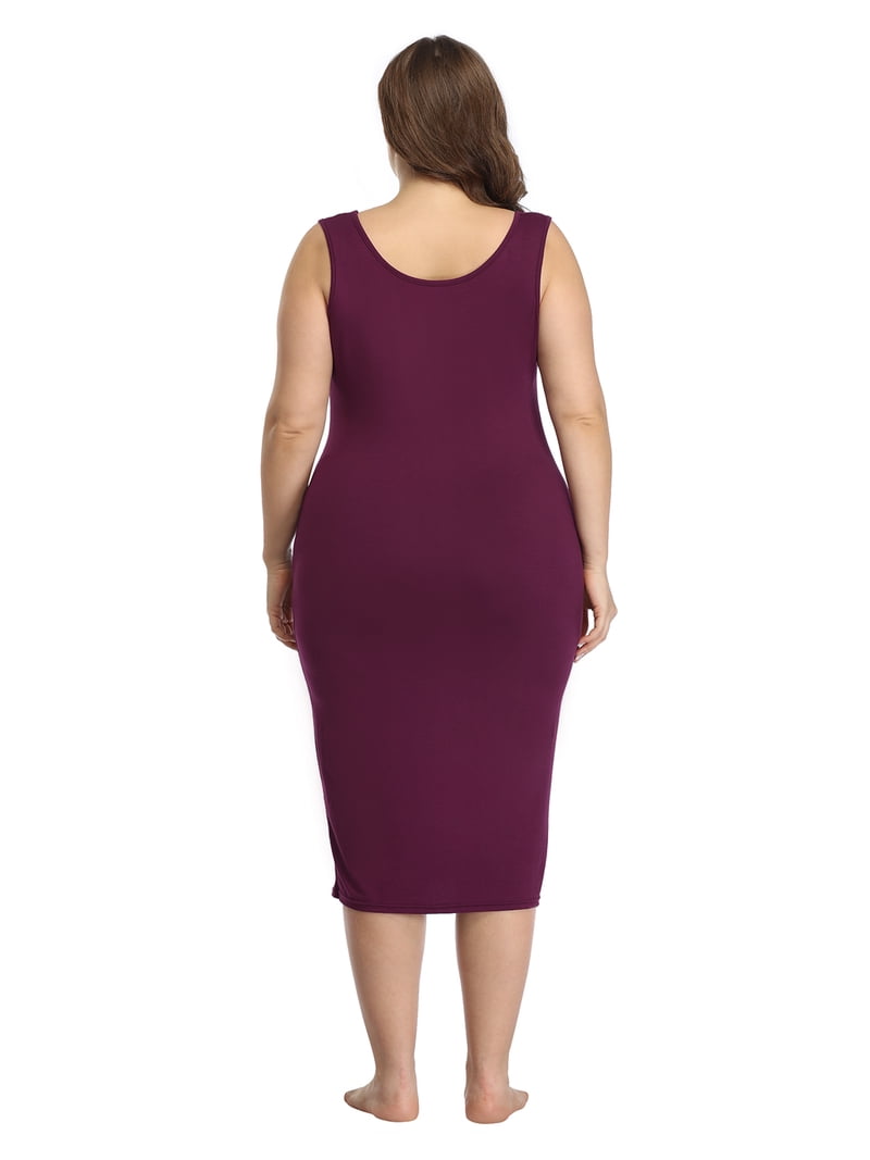 HDE Plus Size Bodycon Midi Dress Casual Fitted Jersey Tank Everyday  Sundress Burgundy 26-28 Plus - Walmart.com