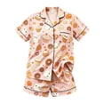 thumbnail image 4 of CHENge Halloween Pajamas Women Silk Satin Relaxed Fit Stretch Pumpkin Ghost Pattern Halloween Pumpkin Set Loungewear Button Down Short Sleeve Sleepwear Set, 4 of 4