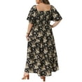 thumbnail image 3 of Agnes Orinda Women's Plus Size Floral Dress Curvy Square Neck Smocked Back Ruffle Sleeve Summer Maxi Dresses 2X Black, 3 of 5