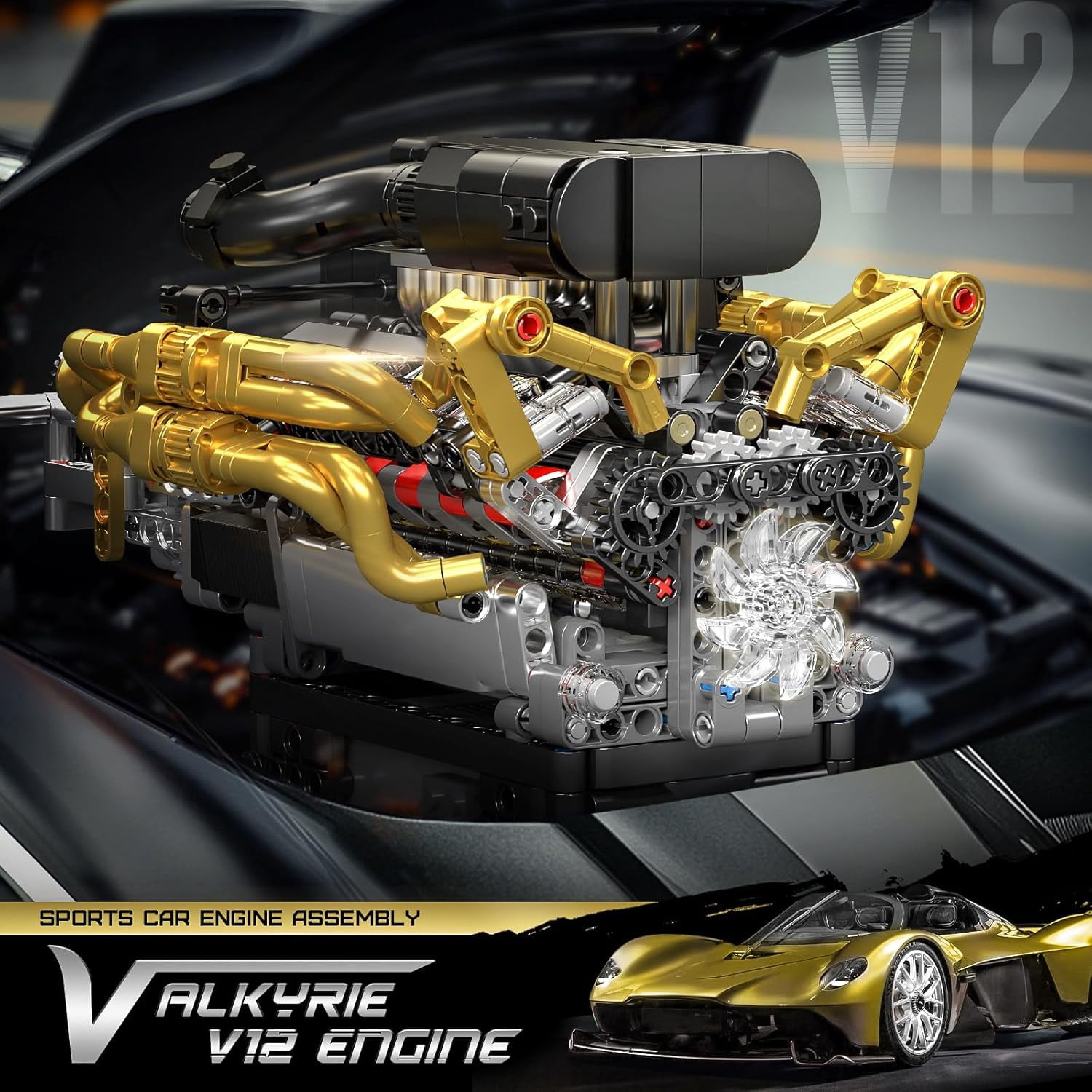 10224 V12 Engine Model that Works - Build Your Own V12 Engine Toy, Petrol Car Engine Replica Model Building Kit for Car Enthusiasts & Collectors (974 Pieces)