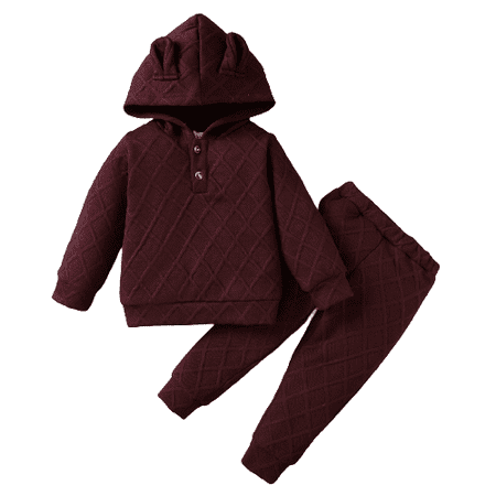 

Kucnuzki 18 Months Baby Girl Fall-Winter Outfits Pants Sets 24 Months Long Sleeve Solid Color Hooded Sweatshirt Tops Elastic Pants 2PCS Set Red
