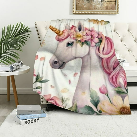 Autua Unicorn Flowers Magical Warm Lightweight Blanket Soft Fleece Blankets Throw Blanket Living Rooms Sofa Decor Cow Gifts All Seasons 40x50in