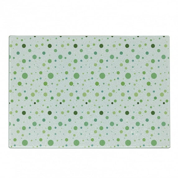 Green Cutting Board, Polka Dots Rounds on Green Blue Tones Geometric Retro Image, Decorative Tempered Glass Cutting and Serving Board, Small Size, Green Fern Green, by Ambesonne