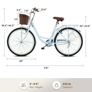 Viribus 26 City Cruiser Bicycle with Carbon Steel Frame Dual V Brakes Basket for Women Adults,Blue