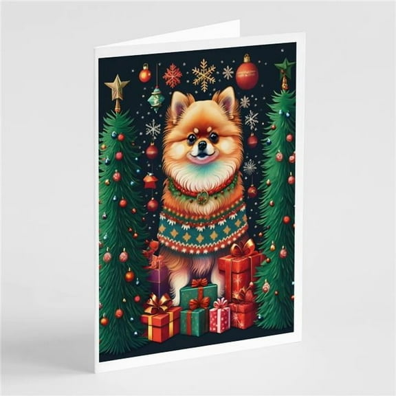 Pomeranian Holiday Christmas Greeting Cards Pack of 8 7 in x 5 in