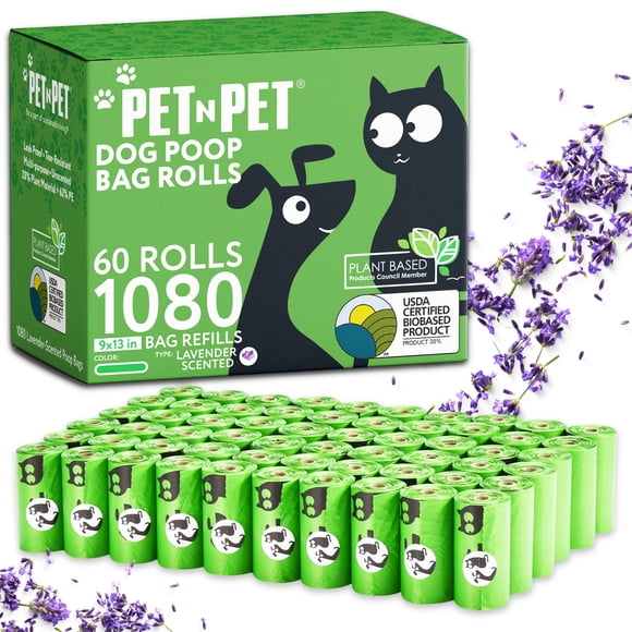 Bolsas para excrementos PET N PET, 1080 unidades, con aroma a lavanda verde para perros