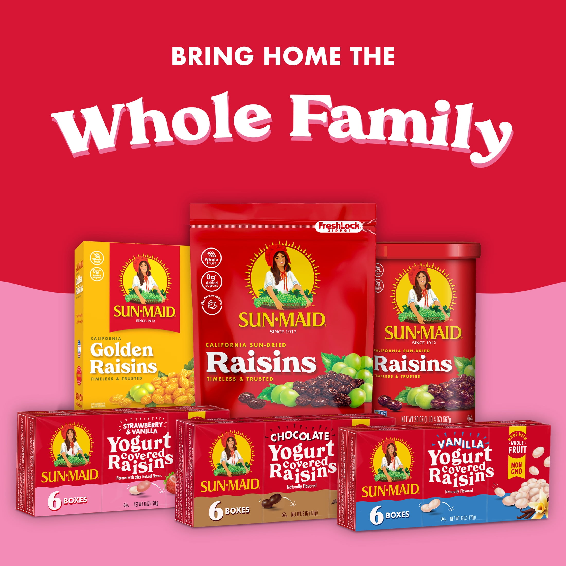 Sun-Maid, Yogurt Covered Raisins, 6-Pack, Strawberry & Vanilla