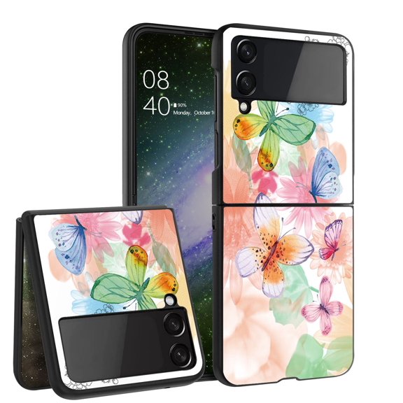 ANJ  Hard Protective Printed Case Cover Compatible with Samsung Galaxy Z Flip 4 - Colorful Butterflies