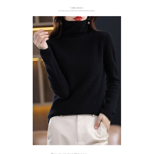 Suéter de lana para mujer, camisa base con cuello de pelo, suéter de cachemira de otoño e invierno, suéter de chaqueta de cuello alto de estilo extranjero