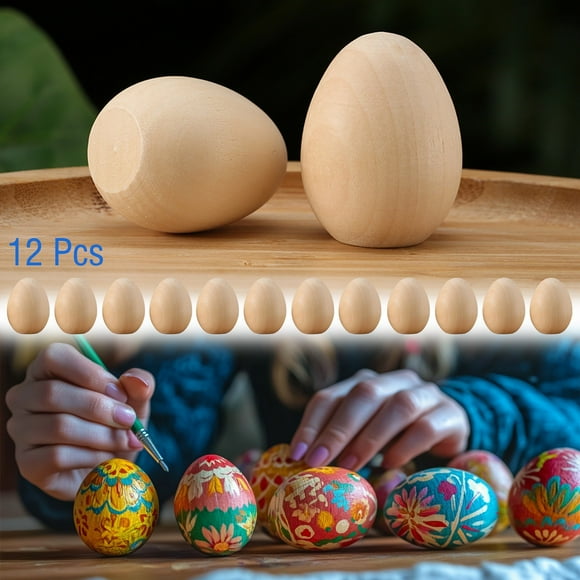 Wooden Easter Eggs DIY Kit Unfinished Natural Wood Eggs For Painting Decorating And Holiday Crafts 1.81x1.38 Inch