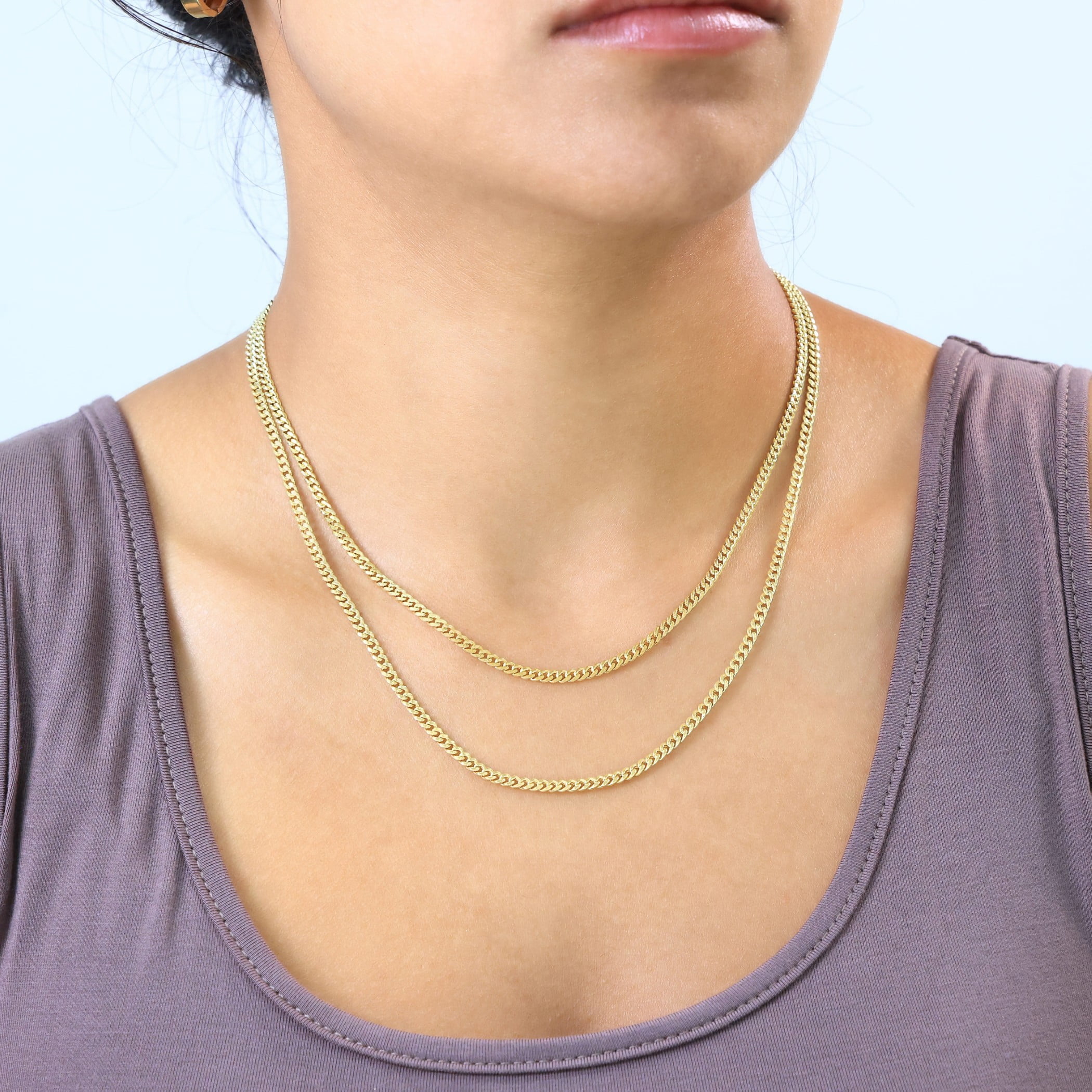 Nuragold 10k Real Yellow Gold Miami Cuban Link 3mm Chain Necklace (16"-30") Italian Jewelry for Men & Women
