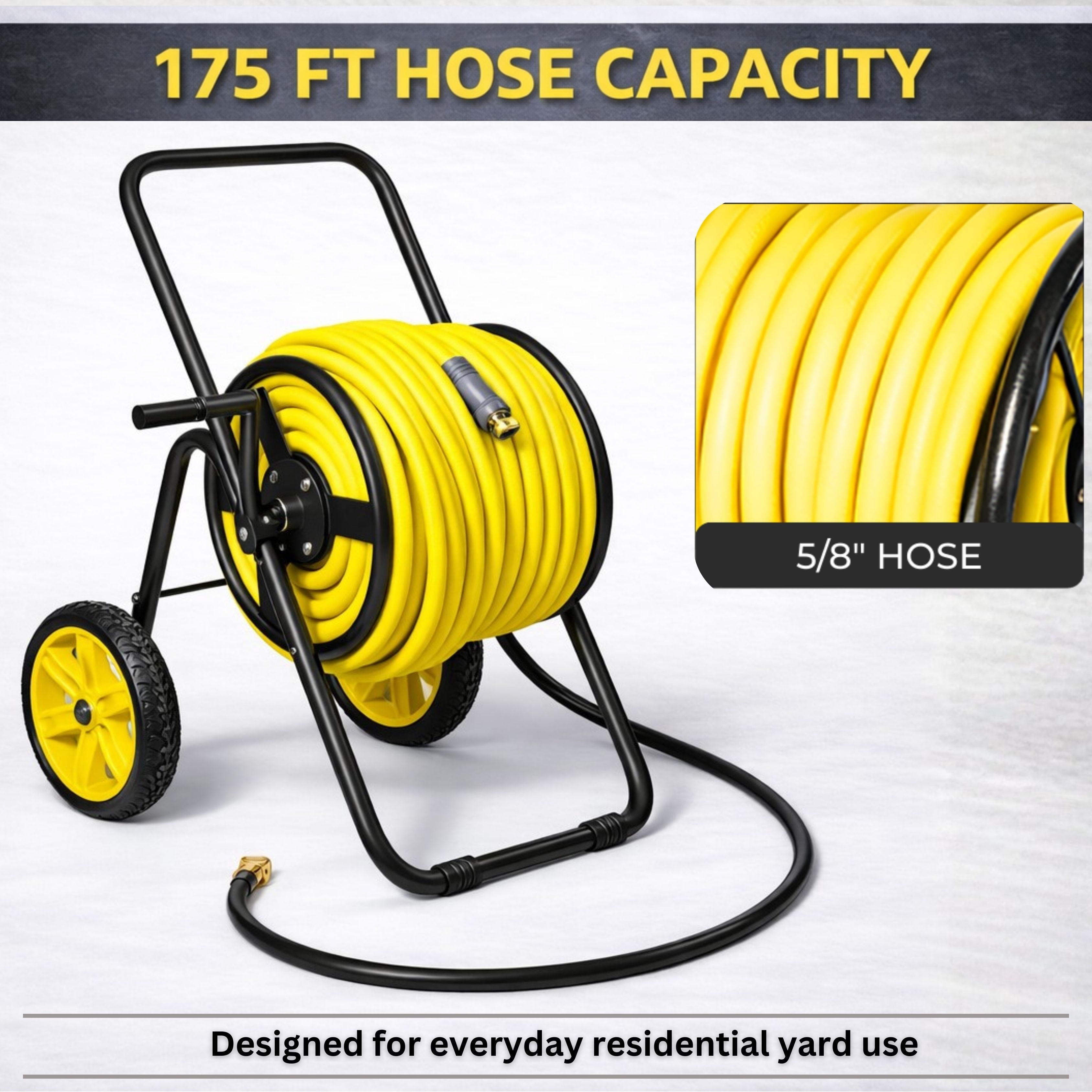 2-Wheel Hose Reel Cart, Residential Duty Hose Reel with Wheels, Outdoor Water Hose Reel for Backyard, Garden, or Lawn, Metal Hose Carts